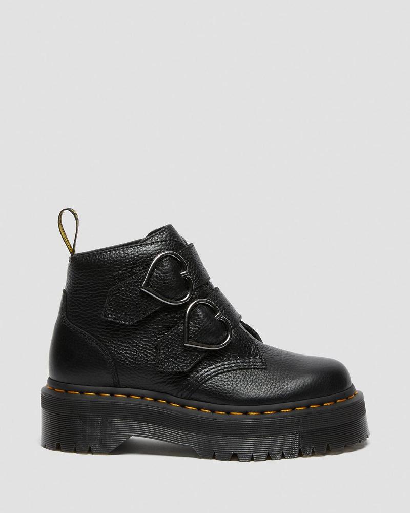 Dr Martens Devon Heart Leren Platform Laarzen Dames Zwart | NL 542JPQ